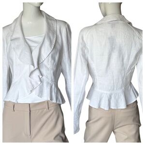 Inc International Concepts White Linen Ruffled Peplum Cropped Jacket Size S NWT